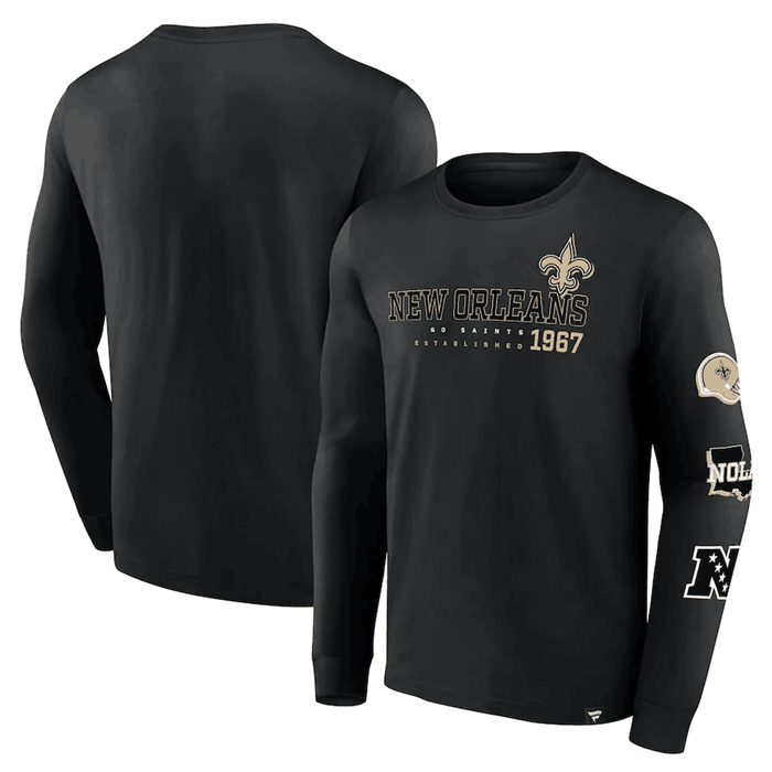 Men's New Orleans Saints Black High Whip Pitcher Long Sleeve T-Shirt Men's New Orleans Saints Black High Whip Pitcher Long Sleeve T-Shirt